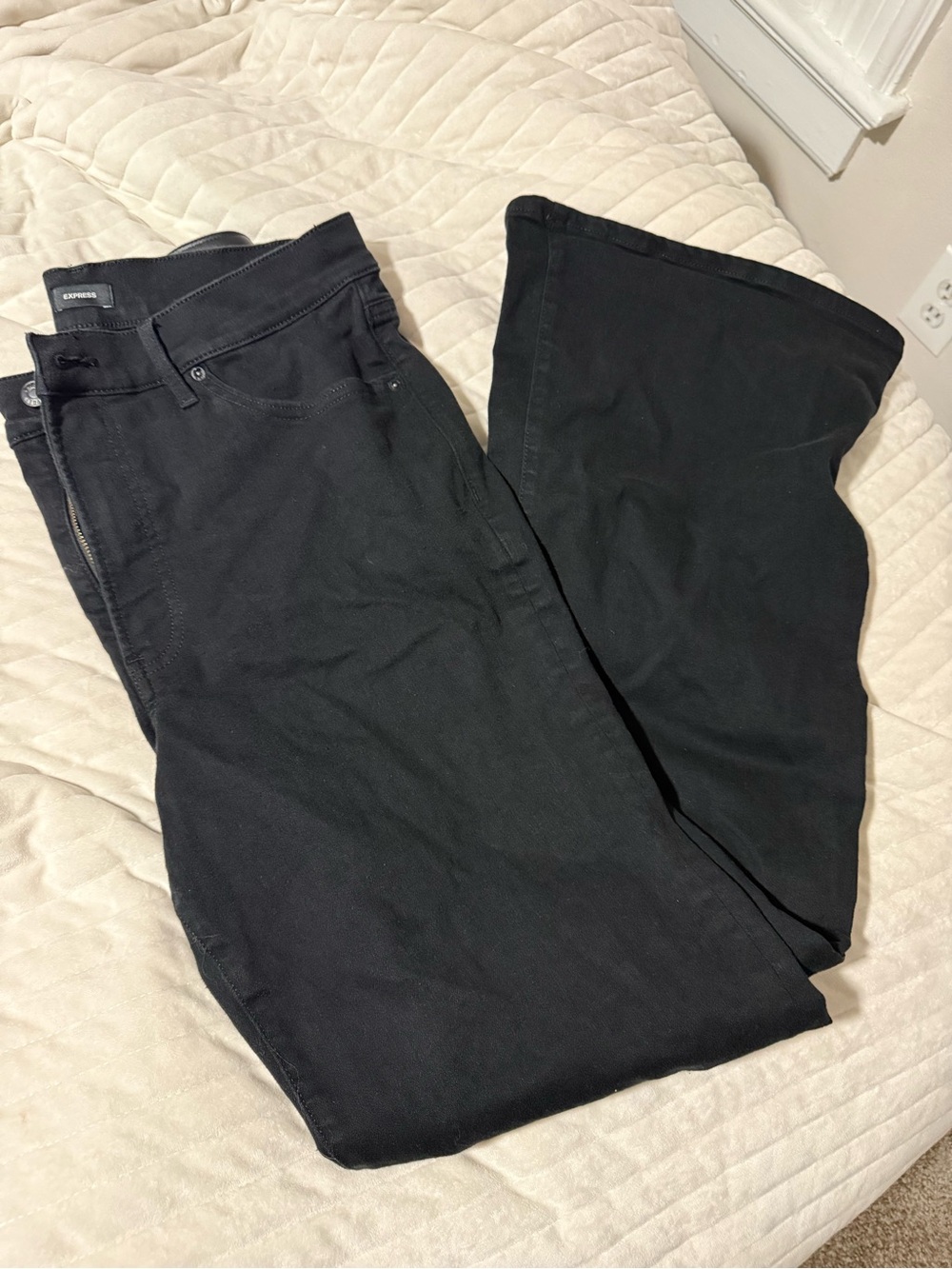 Express 70s Flare High Rise Hyper Sculpt Black Jeans Size 14R
